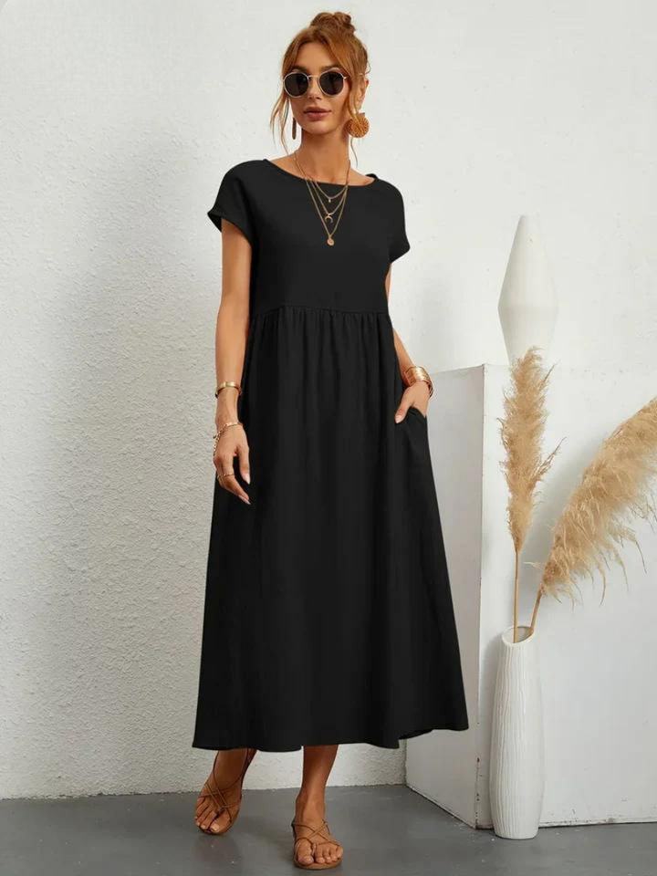 Maelis - Women's Loose Cotton-Linen Pocket Dress