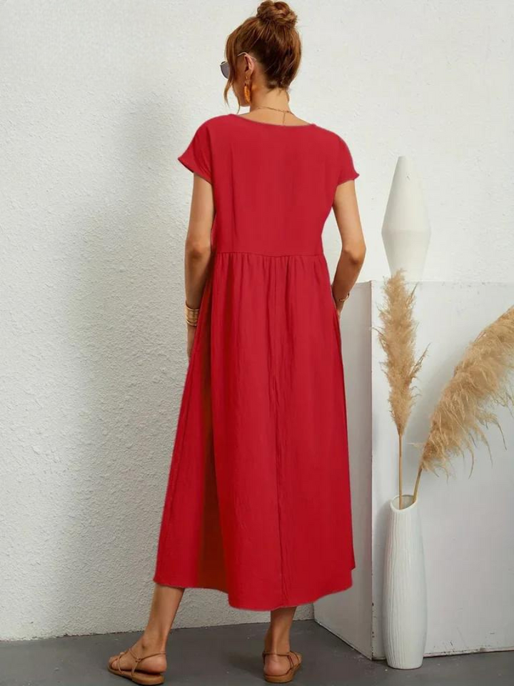 Maelis - Women's Loose Cotton-Linen Pocket Dress