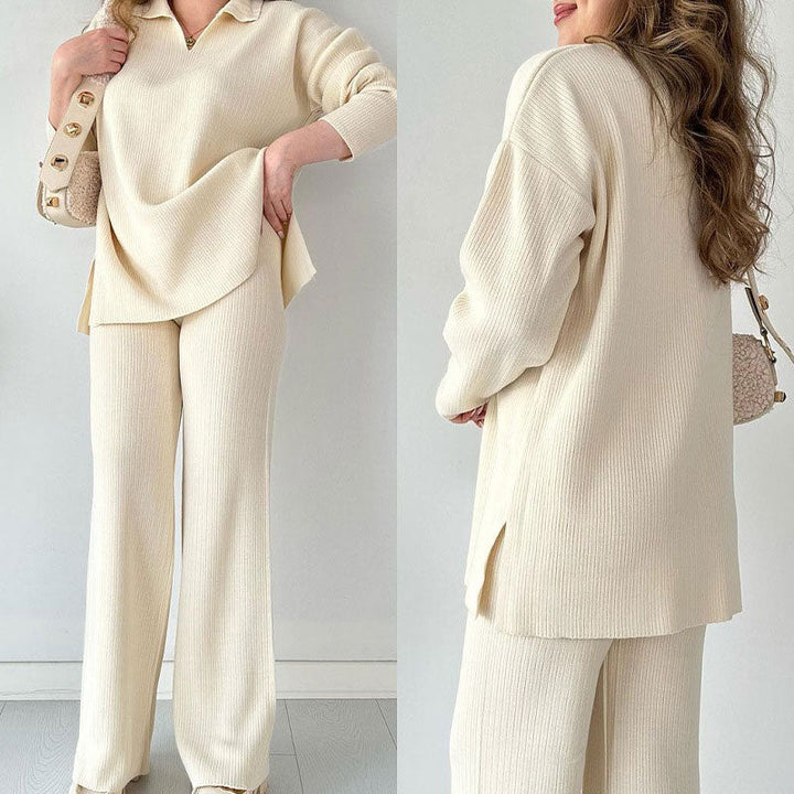 Amalia™ | Two-Piece Casual Set with V-Neck and Side Slit