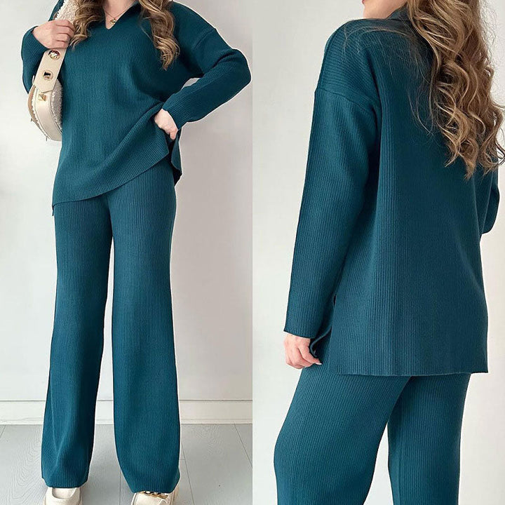 Amalia™ | Two-Piece Casual Set with V-Neck and Side Slit