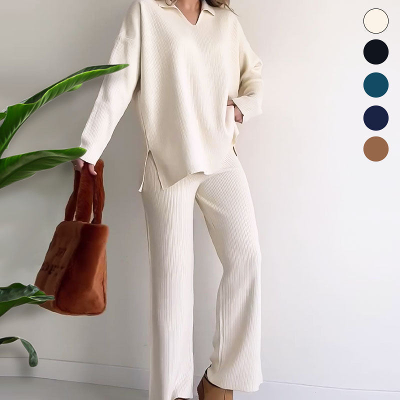 Amalia™ | Two-Piece Casual Set with V-Neck and Side Slit