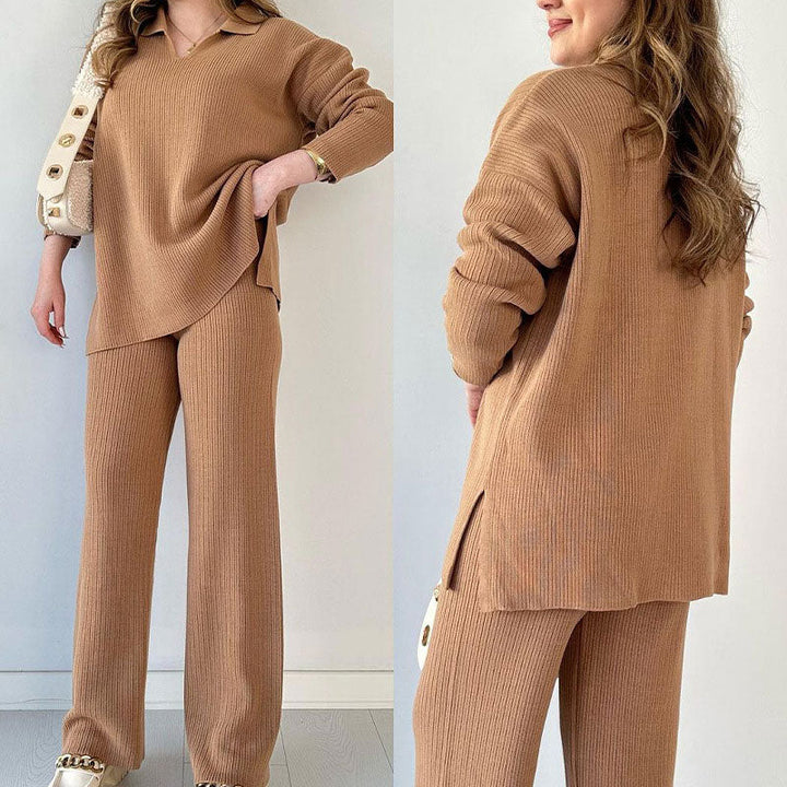 Amalia™ | Two-Piece Casual Set with V-Neck and Side Slit