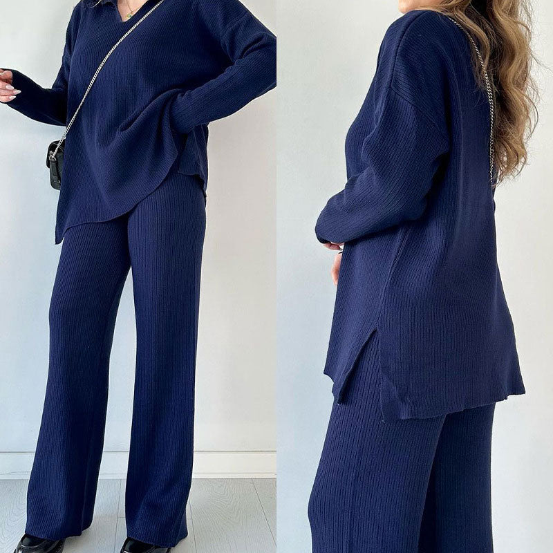 Amalia™ | Two-Piece Casual Set with V-Neck and Side Slit
