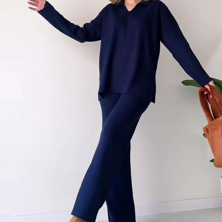 Amalia™ | Two-Piece Casual Set with V-Neck and Side Slit