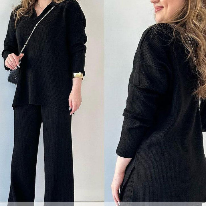 Amalia™ | Two-Piece Casual Set with V-Neck and Side Slit